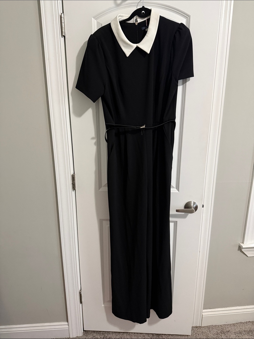 Tommy Hilfiger Black Maxi Jumpsuit with White Collar